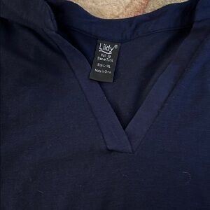 Lildy Navy Blue and Black roll-up sleeve tunic